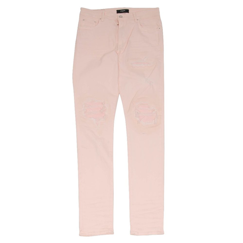 Amiri Mens Pink Distressed Mx1 Biker Denim Skinny Jeans
